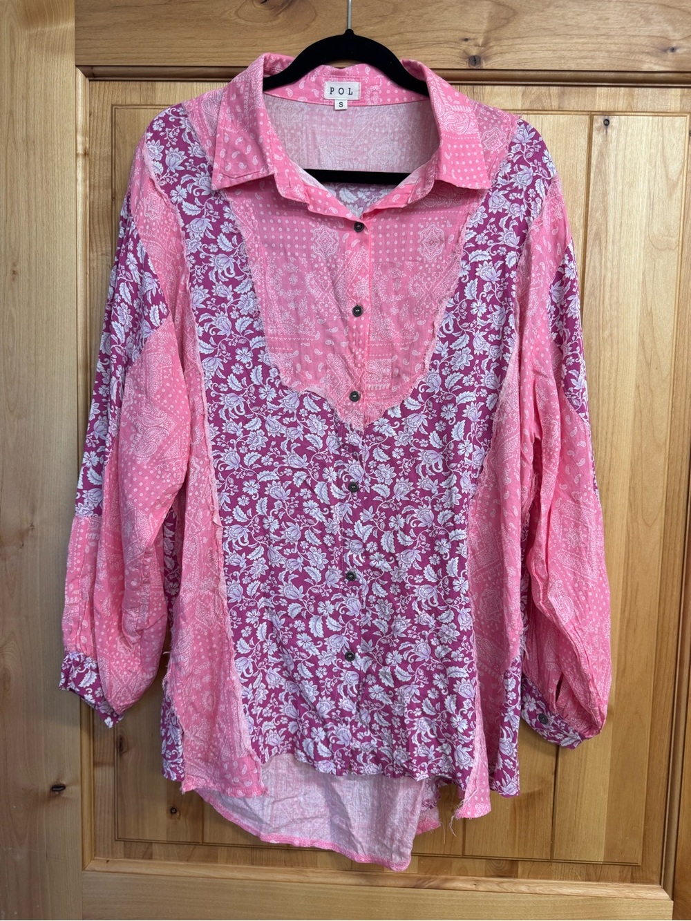 POL Pink Floral & Paisley Print Button-Front Tunic